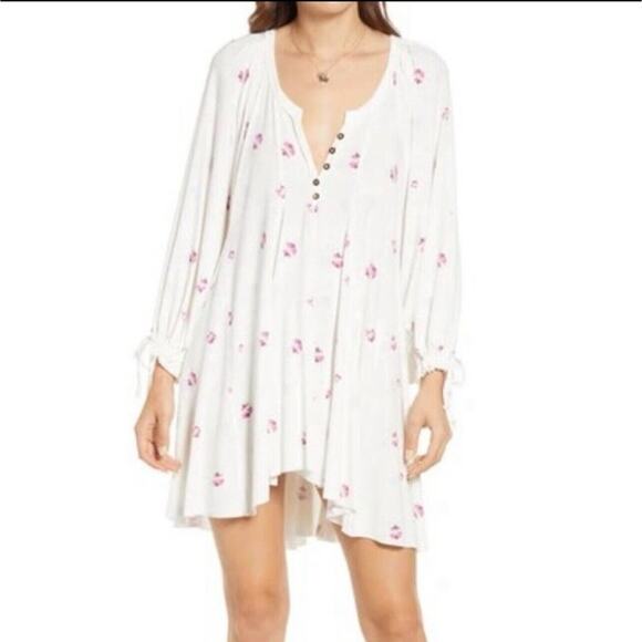 Free People Winter Sun Printed‎ Tunic Mini Dress Women Size Small Oversized Boho - Picture 1 of 16